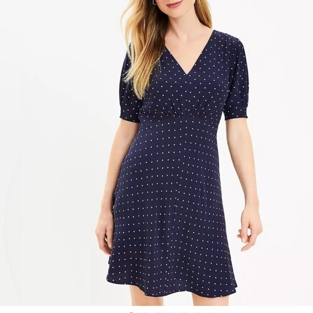 LOFT Dark Blue and White Patterned Midi Dress Size 4P